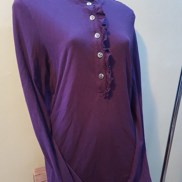 Tory Burch Longsleeve Lidia eggplant purple shirt - Picture 3 of 4